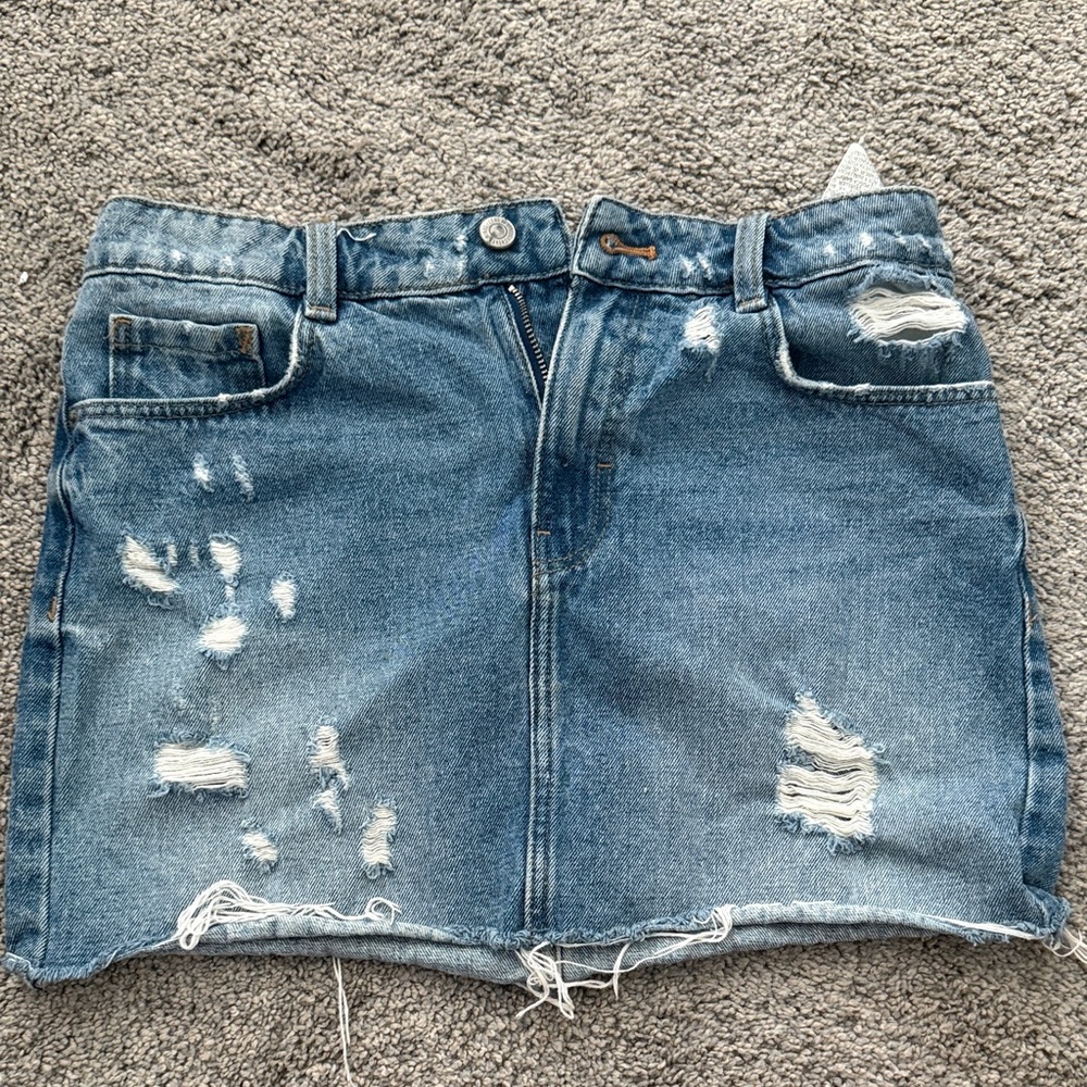 Zara Blue Distressed Denim Pencil Skirt